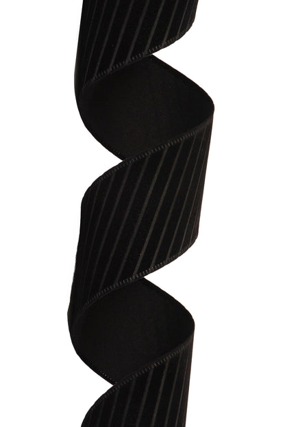 2.5" X 10Yds Wired W/Diagonal Line Velvet Ribbon Black
