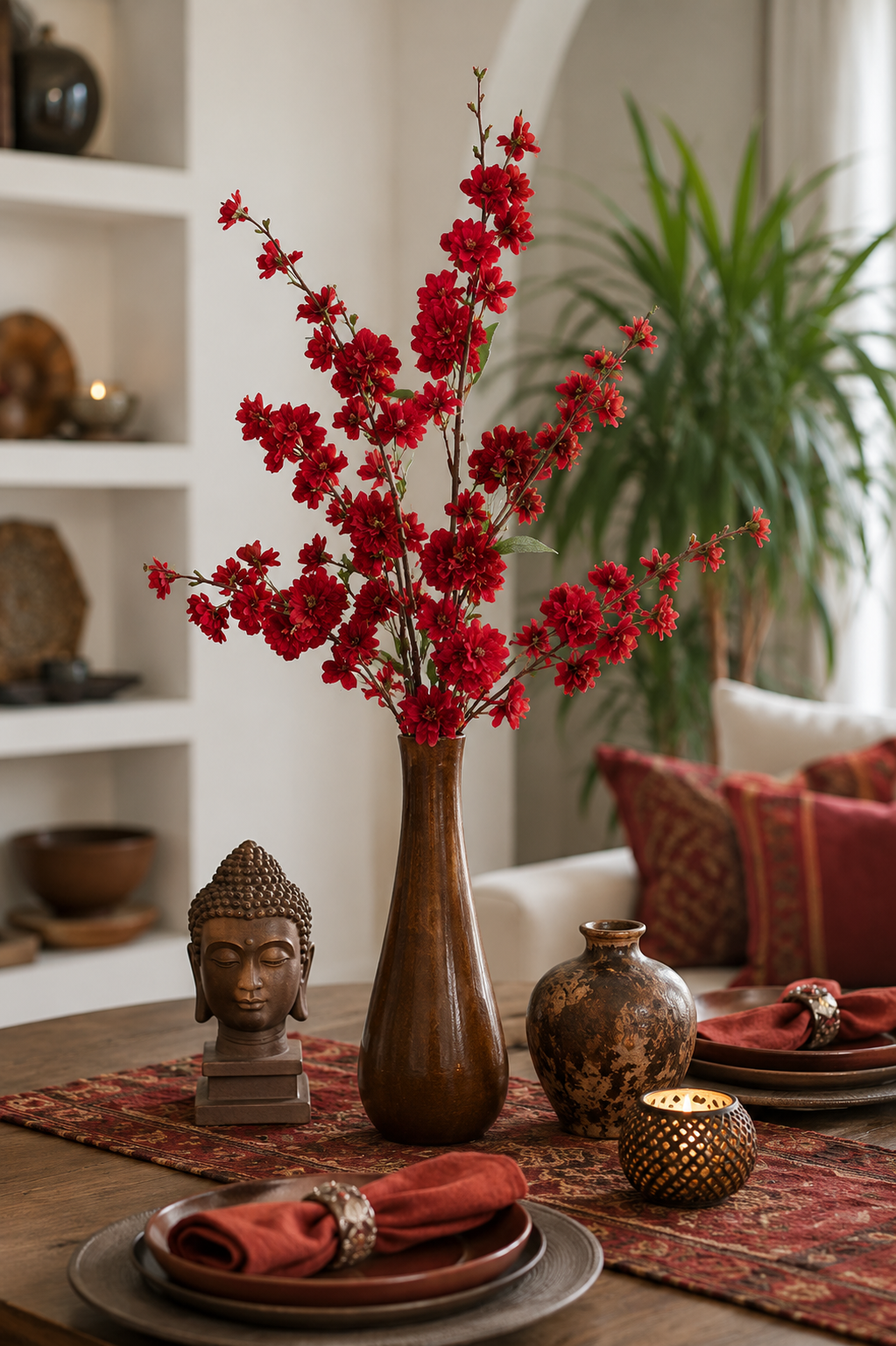 40" Silk Cherry Blossom Spray Red