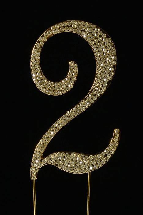 4.5" Rhinestone Number "2" Cake Topper Gold