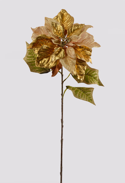 28"Metallic Shimmer Poinsettia Spray Gold