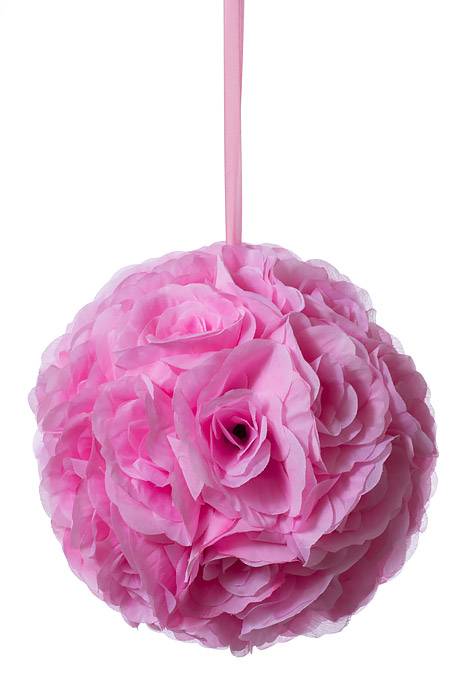 10&quot; Rose Ball W/ribbon Pink