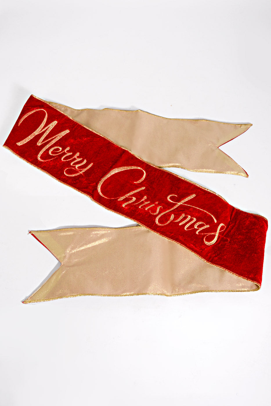 70" Velvet Embroidery Merry Christmas Ribbon Red/Gold