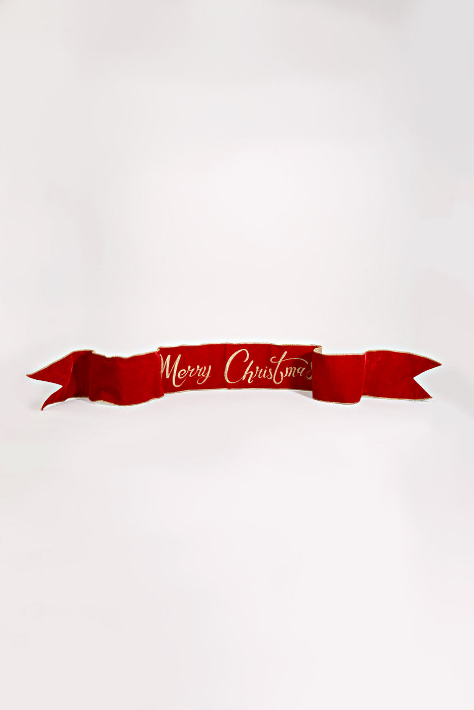 70" Velvet Embroidery Merry Christmas Ribbon Red/Gold