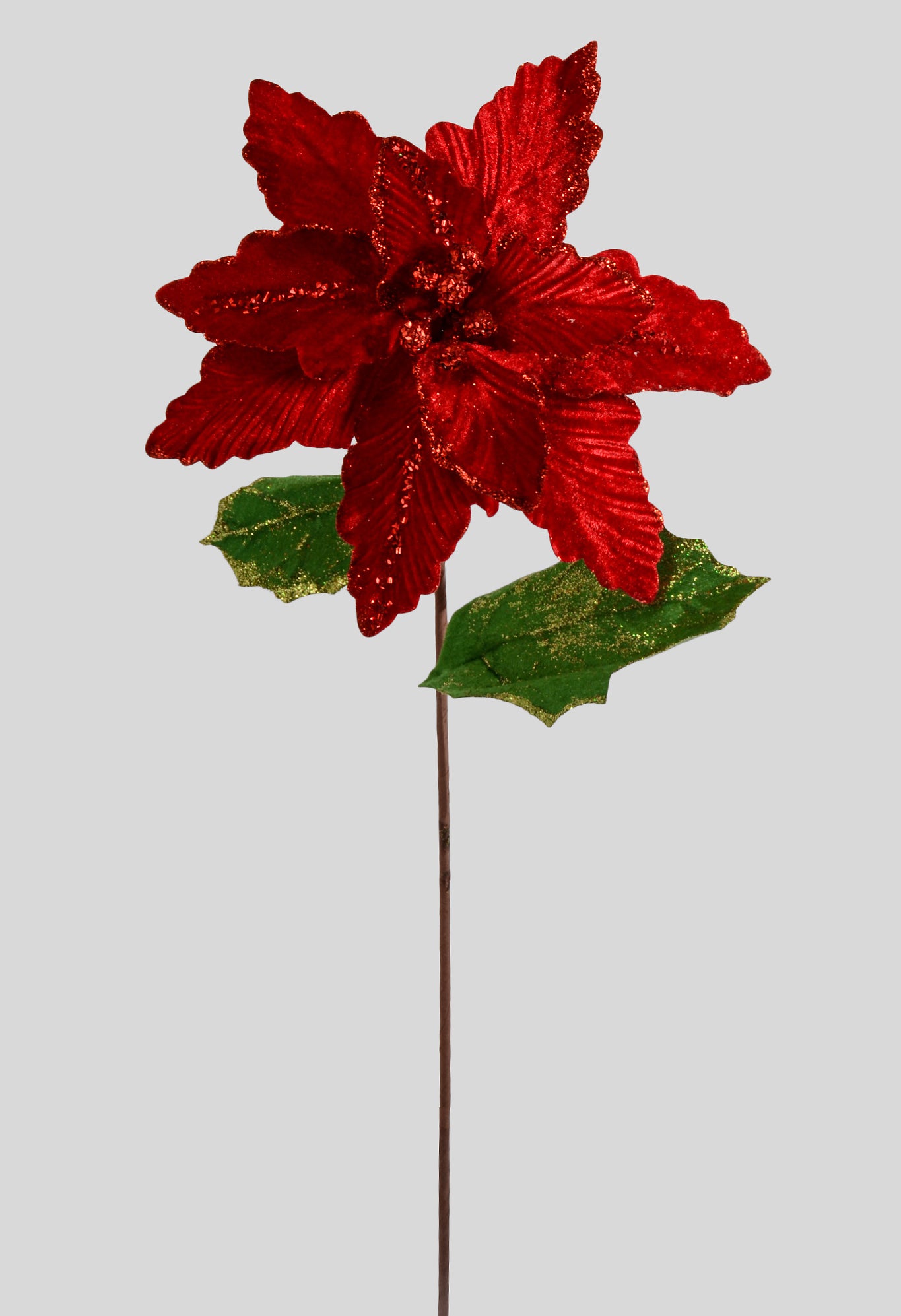 30" Deluxe Red Velvet Poinsettia Stem Red