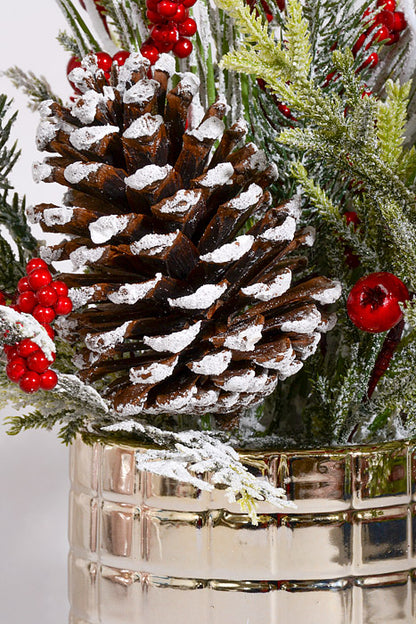 12" Berry/Pinecone Eucalyptus with Pot Red/Green/Gold