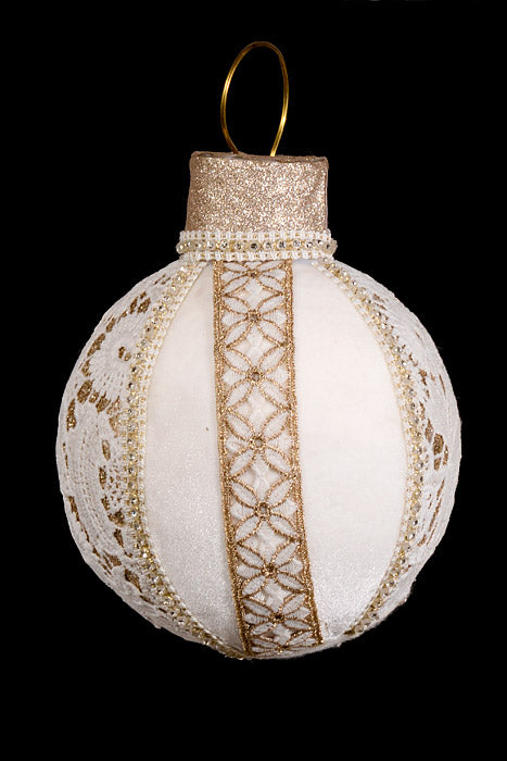 8.5" Velvet Ornament Cream/Champagne