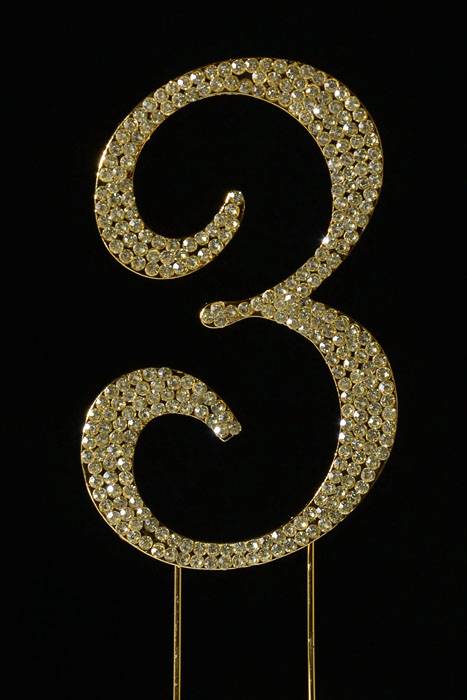 4.5" Rhinestone Number "3" Cake Topper Gold