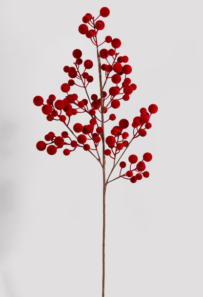 37" Grand Flocked Berry Cluster Spray Red