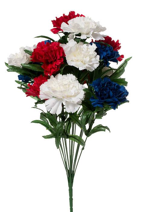 18" Silk Carnation Bush Red/white &amp; Blue