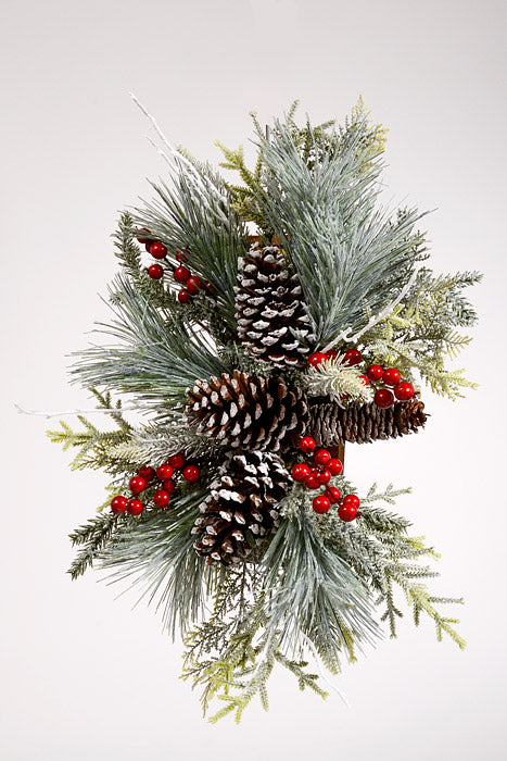 22" x 8" Ice Snow Berry Cone Center Piece Red/Green