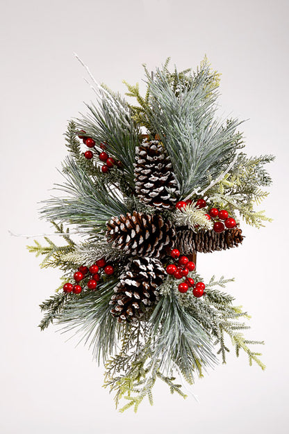 22" x 8" Ice Snow Berry Cone Center Piece Red/Green