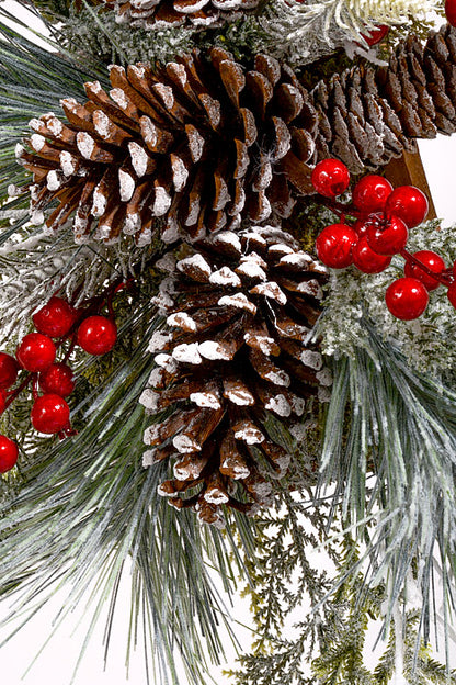 22" x 8" Ice Snow Berry Cone Center Piece Red/Green