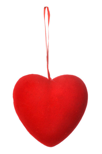 5" Velvet Solid Heart Hanging Red