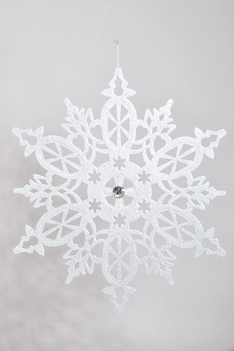 24" Plastic Snowflake W/Glitter &amp; Jewel Silver White