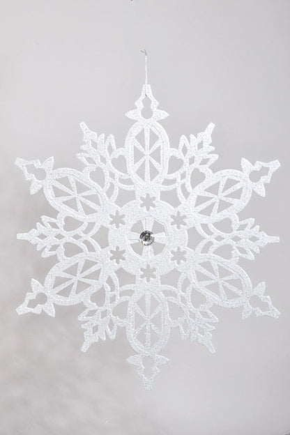 24" Plastic Snowflake W/Glitter &amp; Jewel Silver White