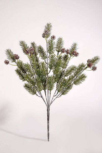 18" Pine with Pinecone Bush Green/White