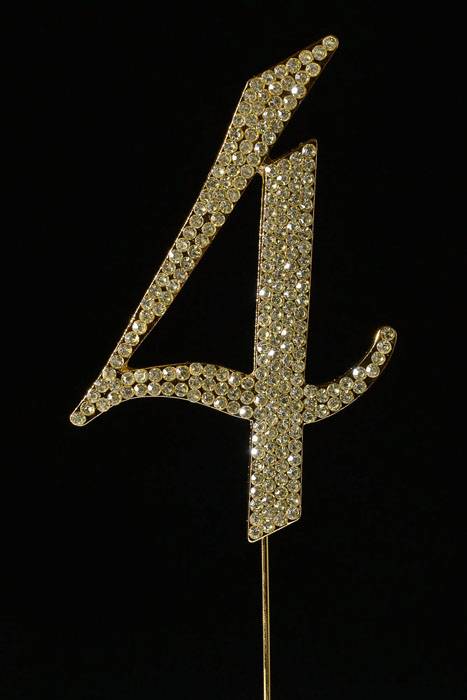 4.5" Rhinestone Number "4" Cake Topper Gold