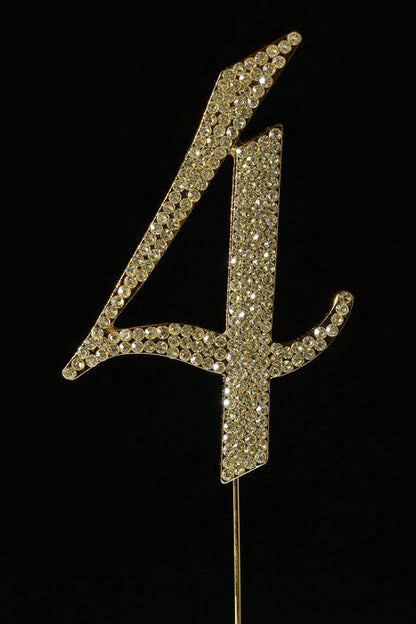 4.5" Rhinestone Number "4" Cake Topper Gold