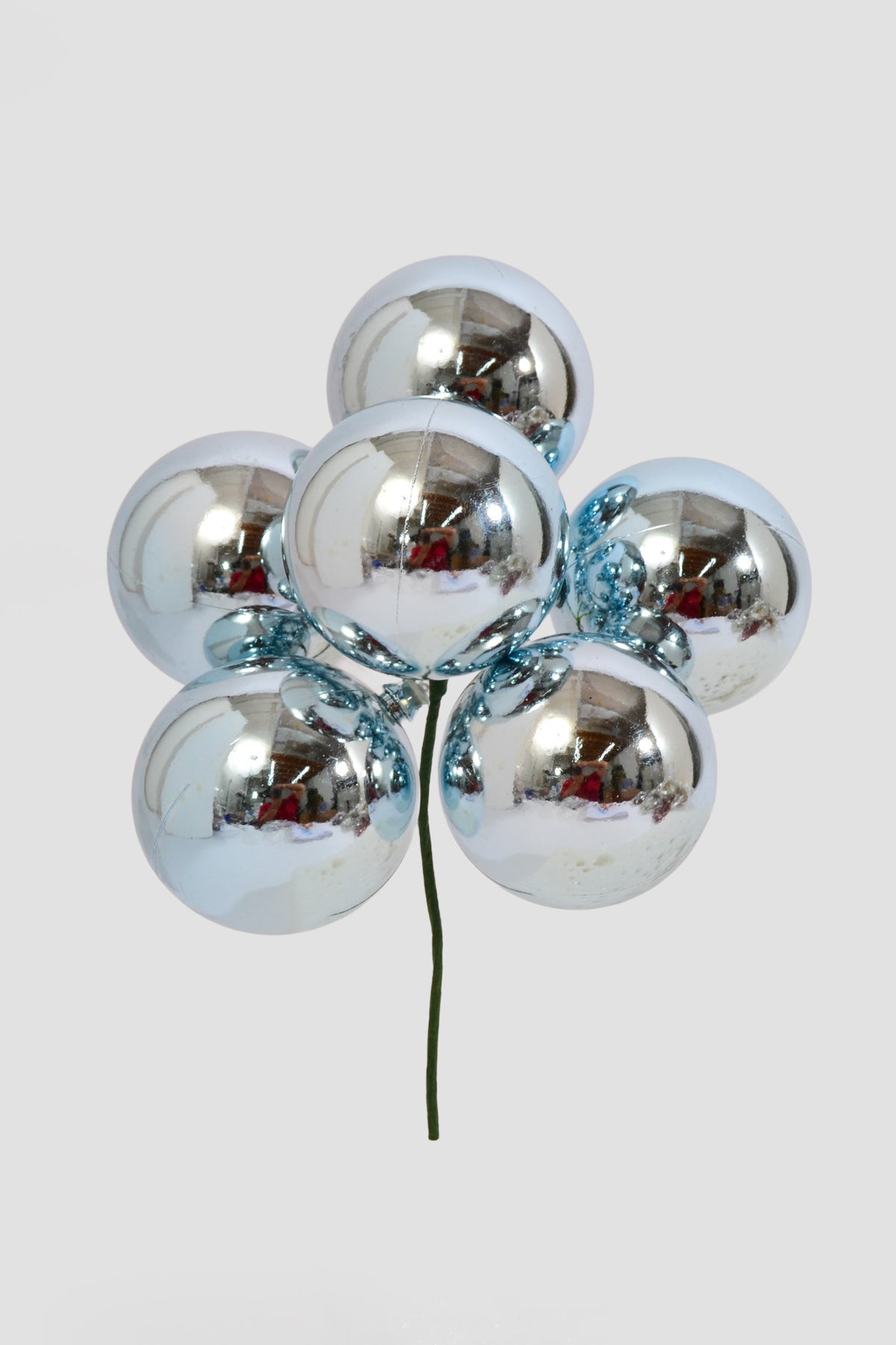 60MM Plastic Shinny Stem ball Ornaments Blue Pkg6