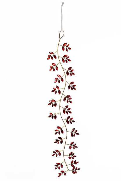 31" Rhinestone Leaf Ornament Red/Gold