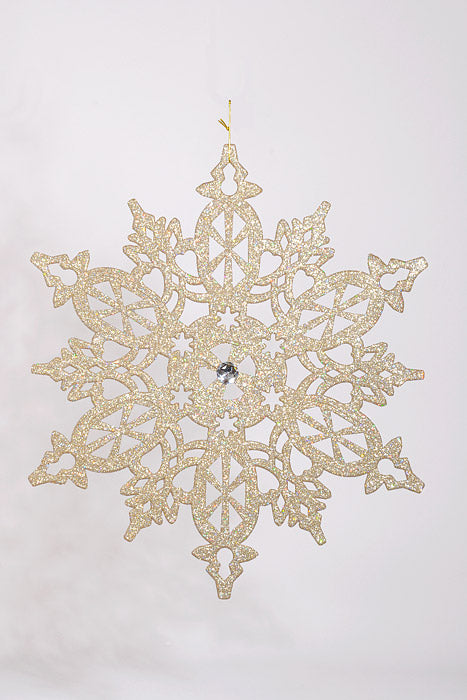 24" Plastic Snowflake W/Glitter &amp; Jewel Champagne