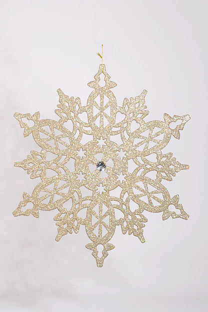 24" Plastic Snowflake W/Glitter &amp; Jewel Champagne