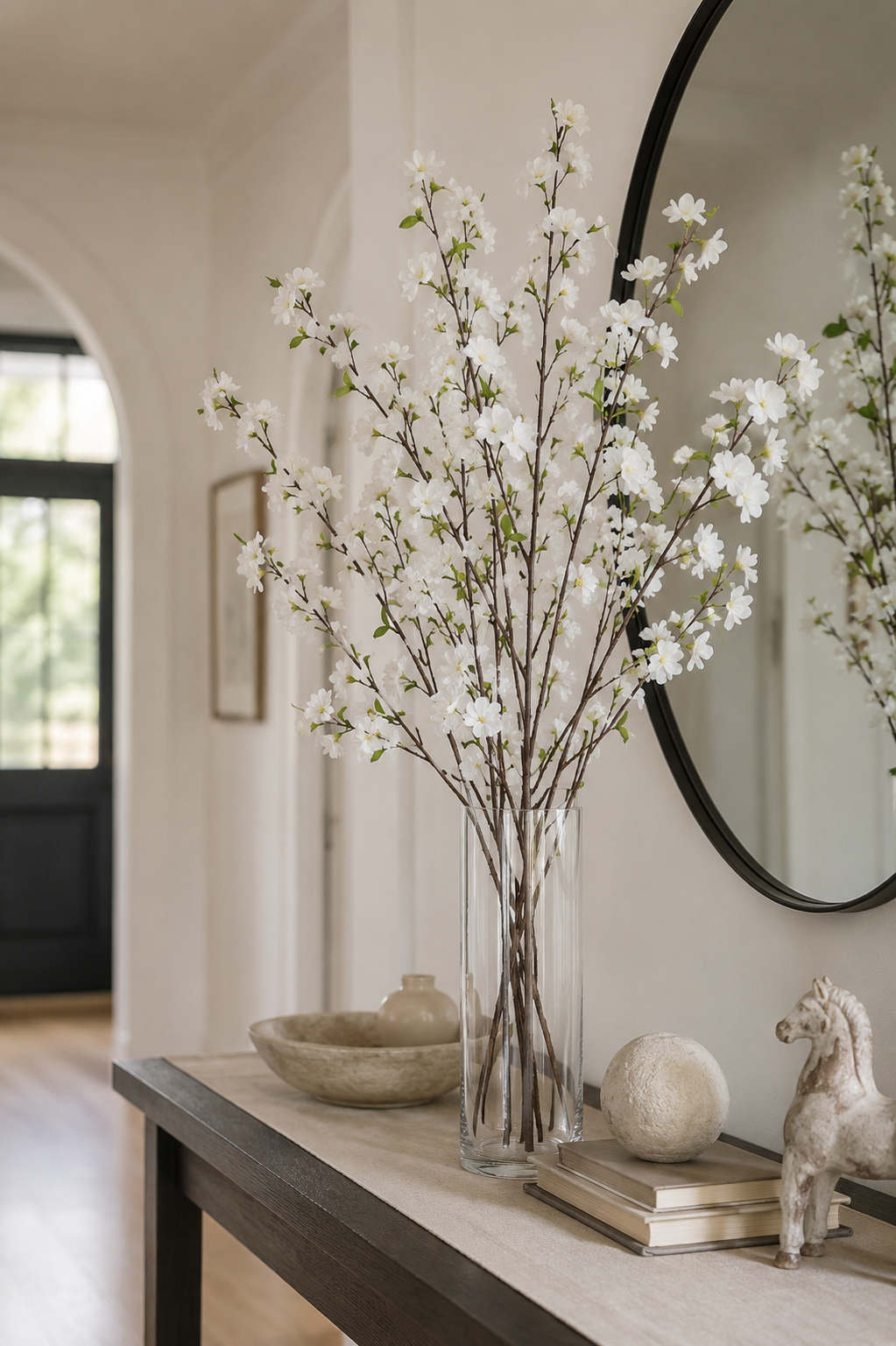 52" Silk Cherry Blossom Spray White