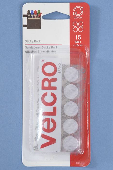 5/8" Velcro Coins W/sticky Back White Pkg/15