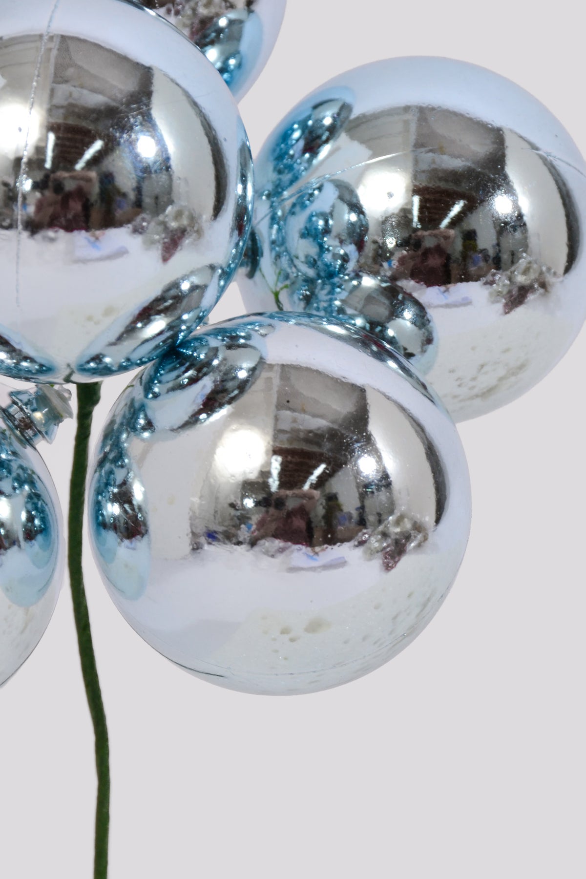 60MM Plastic Shinny Stem ball Ornaments Blue Pkg6
