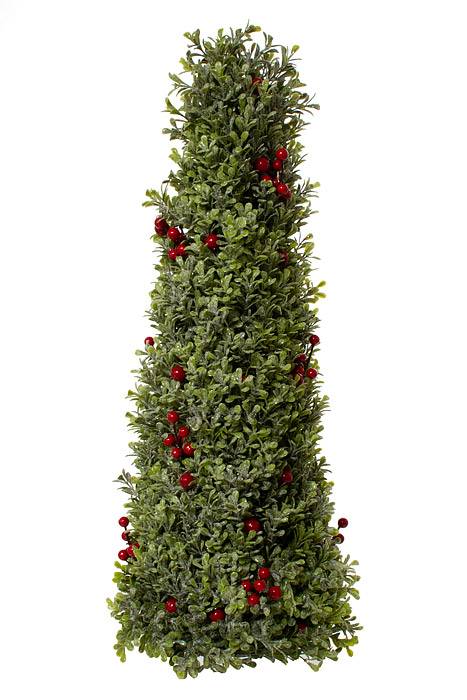 24&quot; Red Berry/frosted Boxwood Cone Tree Frosted Red/green