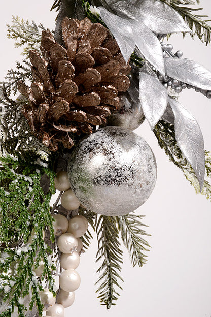 24" Ice Ball Berry Cone Wreath Champagne/Silver