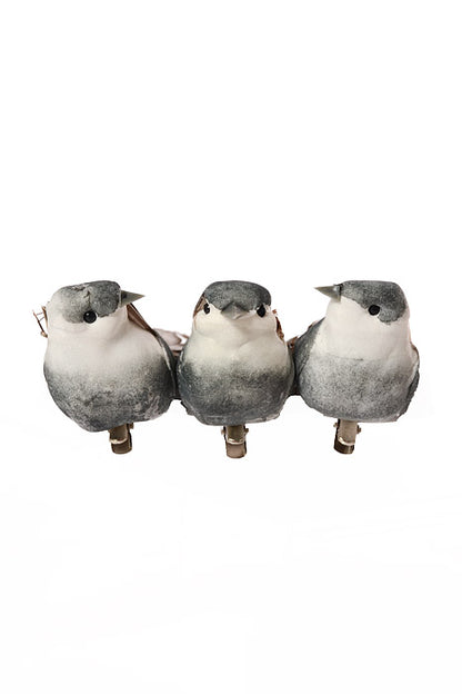 5.5" Bird With Clip Gray/Brown Set/3