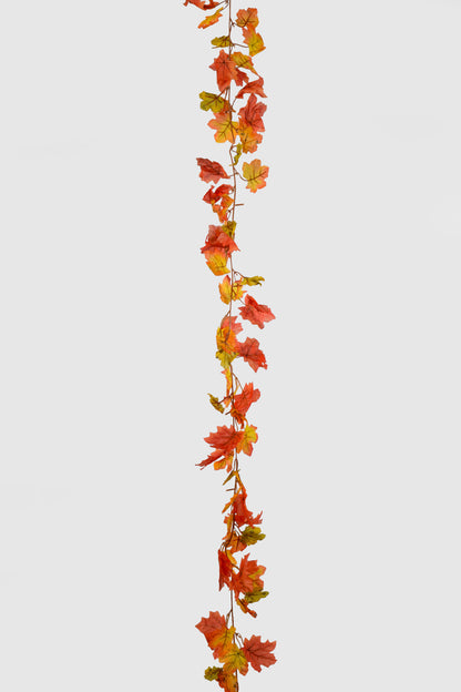 66" Artificial Fall Maple Leaves Garland Orange