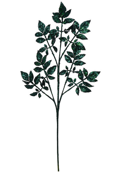 28" Glitter Sequin Leaf Spray Peacock Green