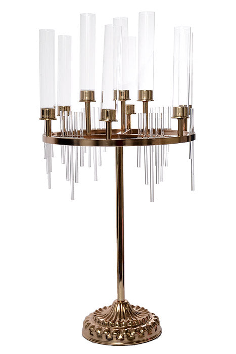 39&quot; Metal 8 Lite Candle Holder With Glass Gold