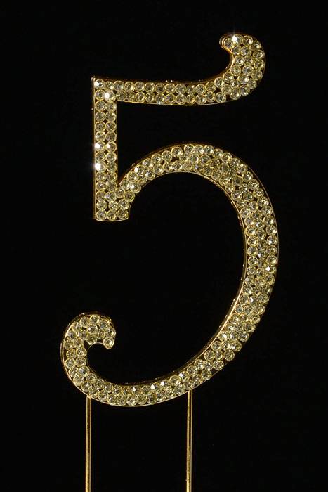 4.5" Rhinestone Number "5" Cake Topper Gold