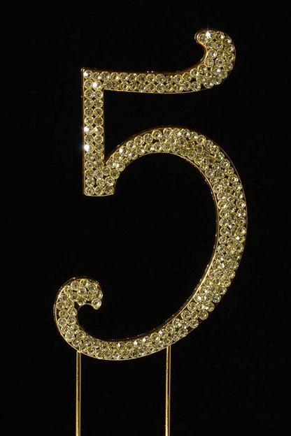 4.5" Rhinestone Number "5" Cake Topper Gold