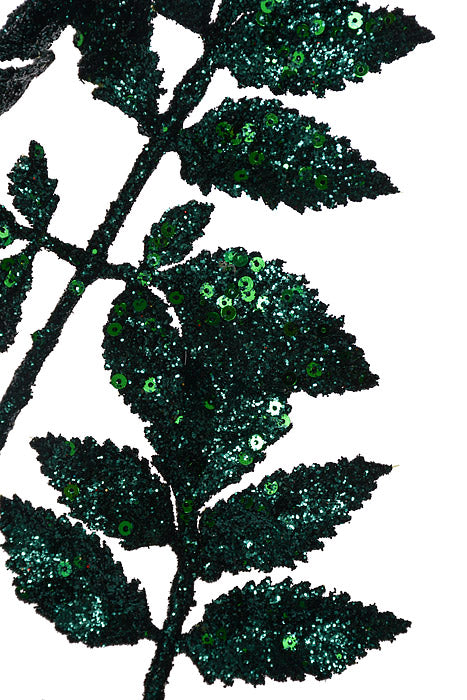 28" Glitter Sequin Leaf Spray Peacock Green