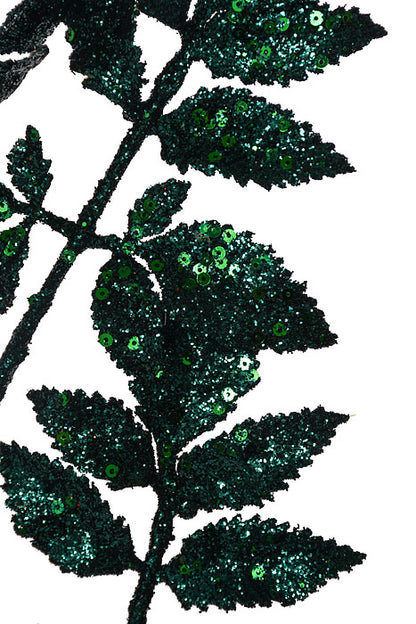 28" Glitter Sequin Leaf Spray Peacock Green