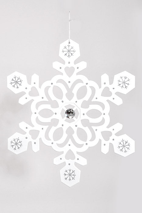 18" Snowflake W/Glitter &amp; Jewel Enamel White/Silver