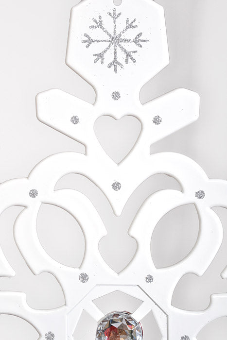 18" Snowflake W/Glitter &amp; Jewel Enamel White/Silver