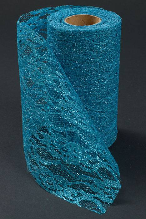 6" X 10yds Sparkle Lace Roll Turquoise