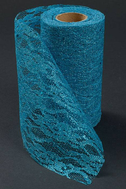 6" X 10yds Sparkle Lace Roll Turquoise