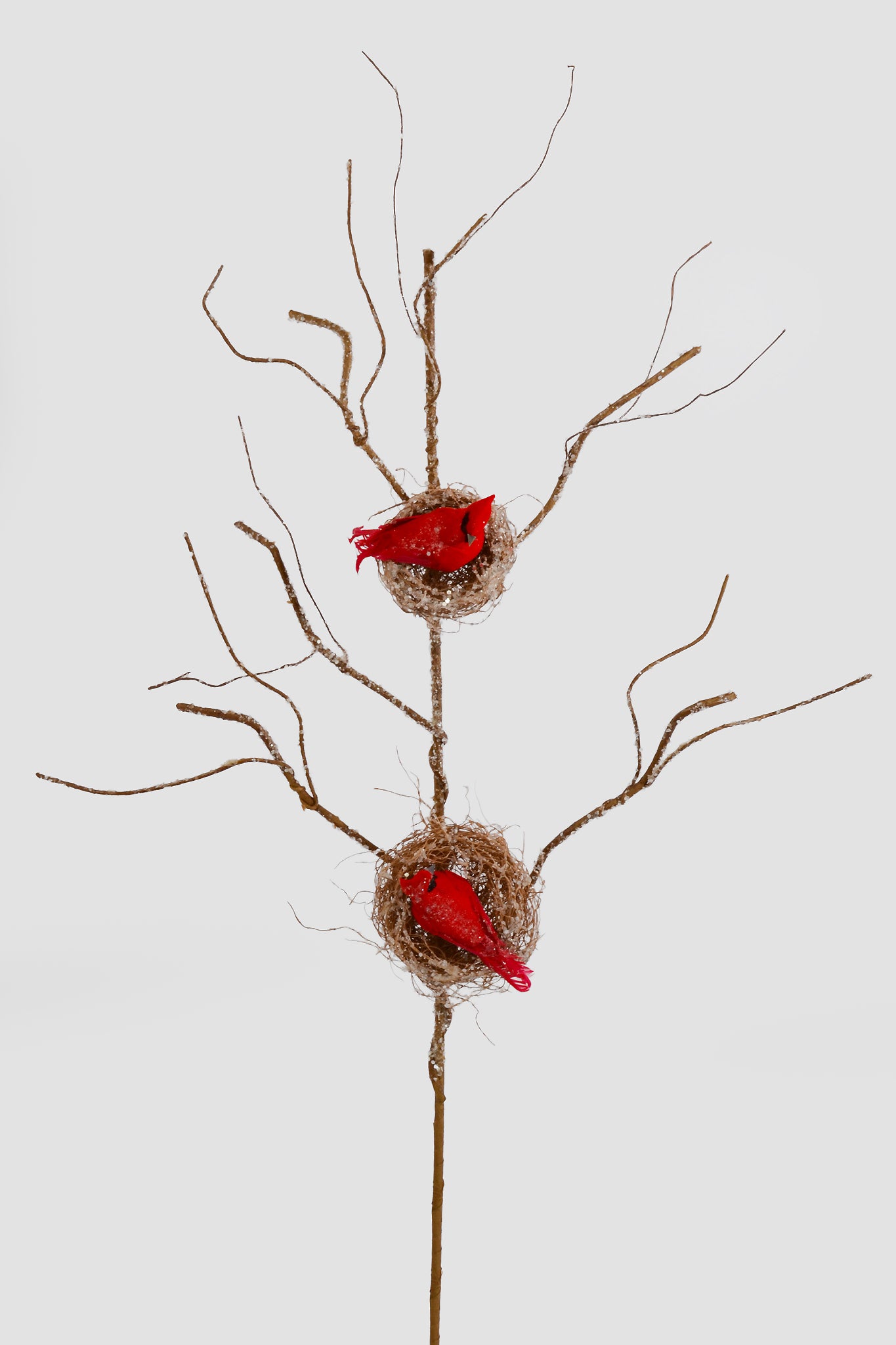 34" Glitter Cardinal Bird Nest Spray Natural/Red
