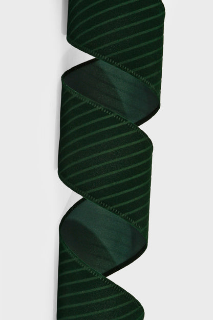 2.5" X 10Yds Wired W/Diagonal Line Velvet Ribbon Hunter