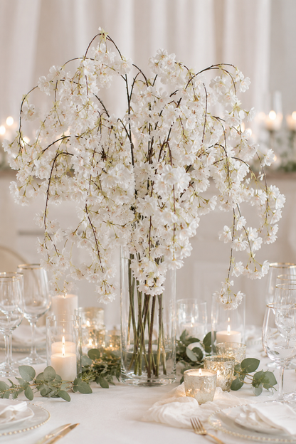 57" Silk Hanging Cherry Blossom White