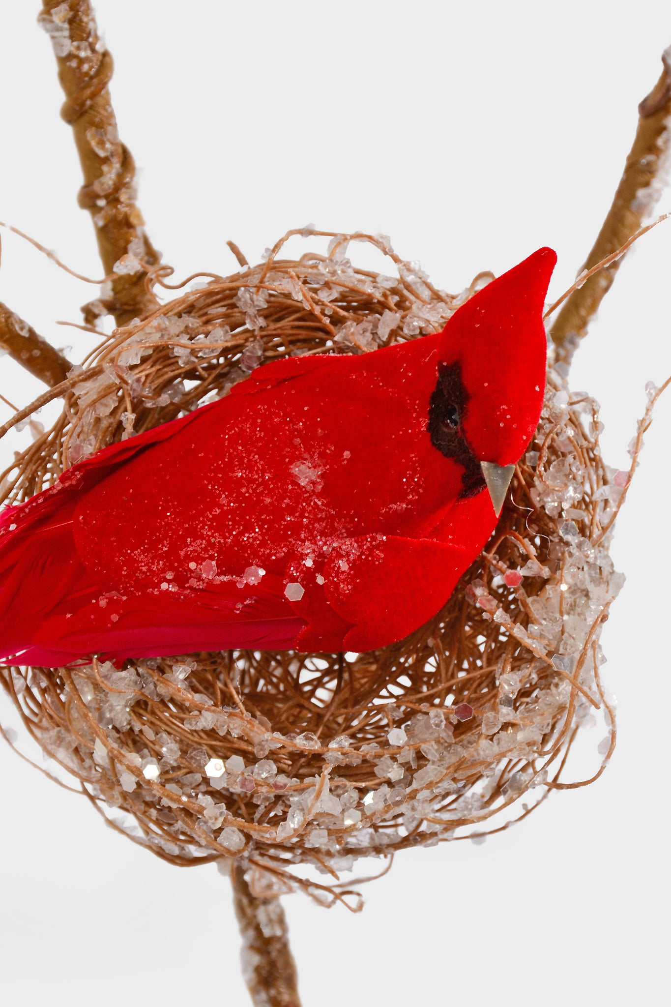 34" Glitter Cardinal Bird Nest Spray Natural/Red