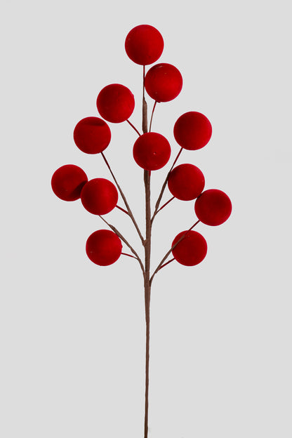 24" Flocked Large Berry Spray Red