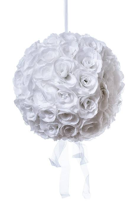 14&quot; Rose Ball W/hang Ribbon White