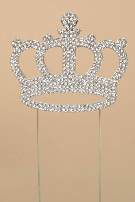 8" Rhinestone Crown Cake Topper Silver